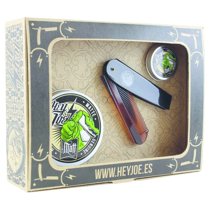 Hey Joe Pomade Survival Kit Matte, dárková sada s matnou pomádou 100 ml a 15 ml a skládacím hřebenem