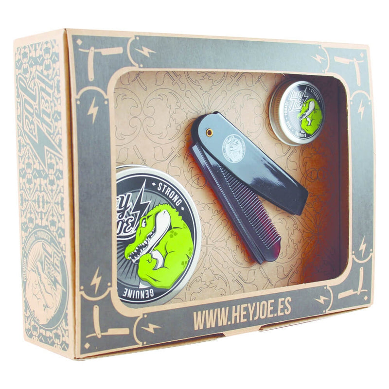 Hey Joe Pomade Survival Kit Strong, dárková sada s pomádou 100 ml, cestovní 15 ml a hřebenem, ruční výroba Valencie