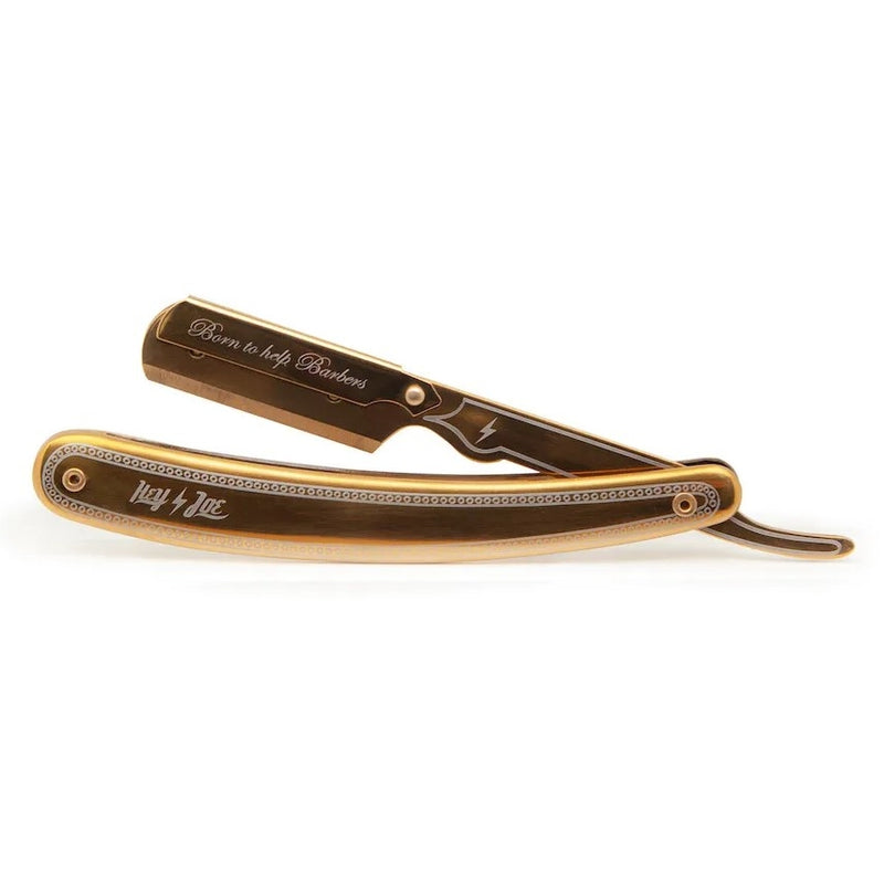 Hey Joe Premium Classic Gold shavetta na holení, celokovová se zlatou povrchovou úpravou a výměnnými čepelkami