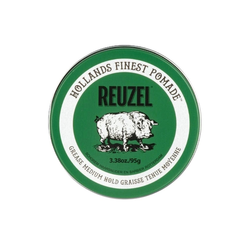 Reuzel Green Grease Medium Hold pomáda na vlasy 95 g — oil-based barbershop pomáda s dvojím finishem