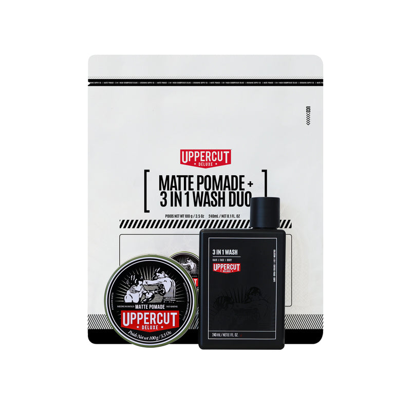 Uppercut Deluxe dárková sada Styling Matte Pomade 100 g a 3in1 Wash 240 ml, australská barber klasika